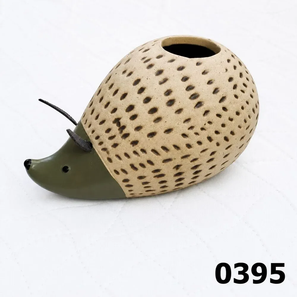 Vintage Studio Pottery Hedgehog Bud Vase Toothpick Holder - 0395
